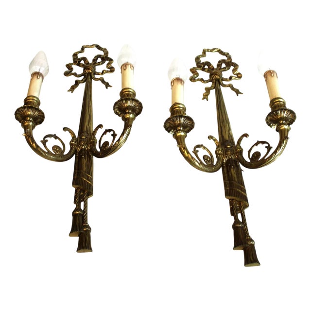 Gilt Bronze Wall Sconces, Set of 2 For Sale