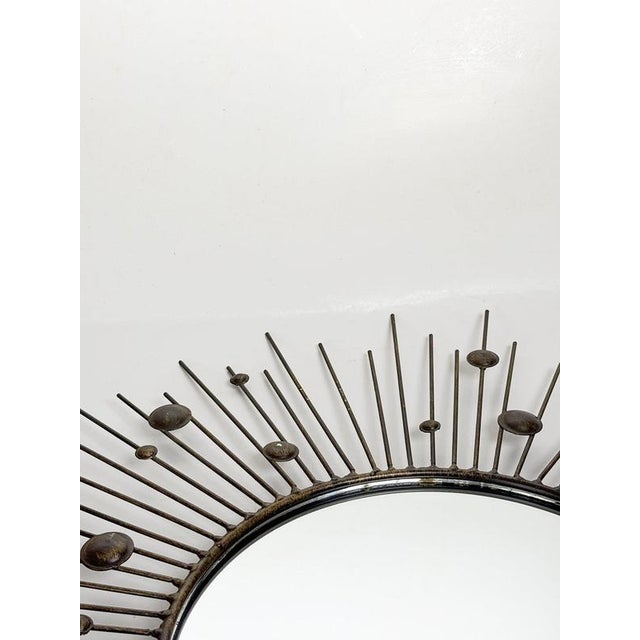 Gold Vintage Round Mirror with Iron Rod, France, 1980s For Sale - Image 8 of 16