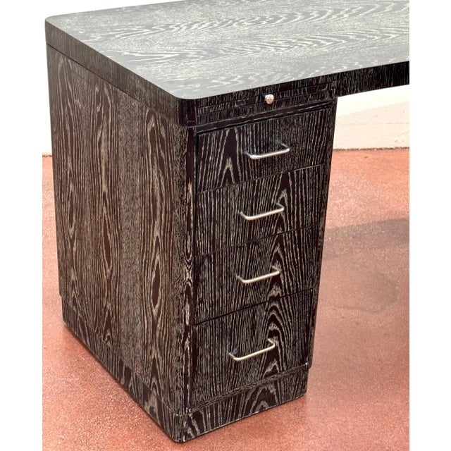 Vintage Cerused Oak Executive Desk, in the Style of James Mont For Sale - Image 11 of 18