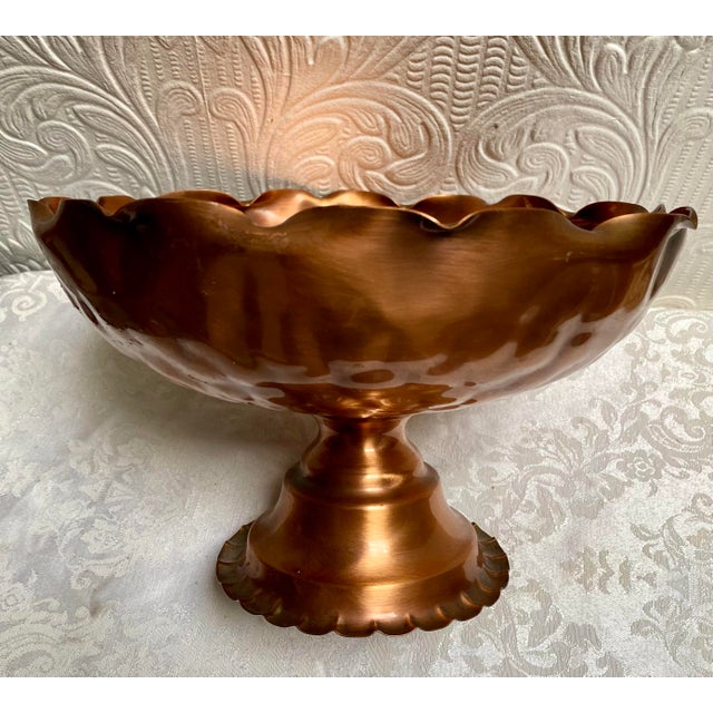 Mid Century Hand Hammered Copper Gregorian Style Numbered Compote Fruit Bowl For Sale - Image 4 of 9