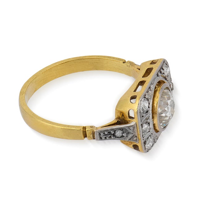 Traditional 1910s Edwardian Old Cut Diamond Two Tone Ring, Size 4 For Sale - Image 3 of 6