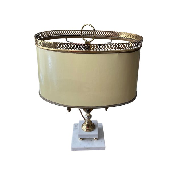 Mid 20th Century Vintage Brass & Marble French Bouillotte 2 Ways Table Desk Lamp For Sale - Image 4 of 6