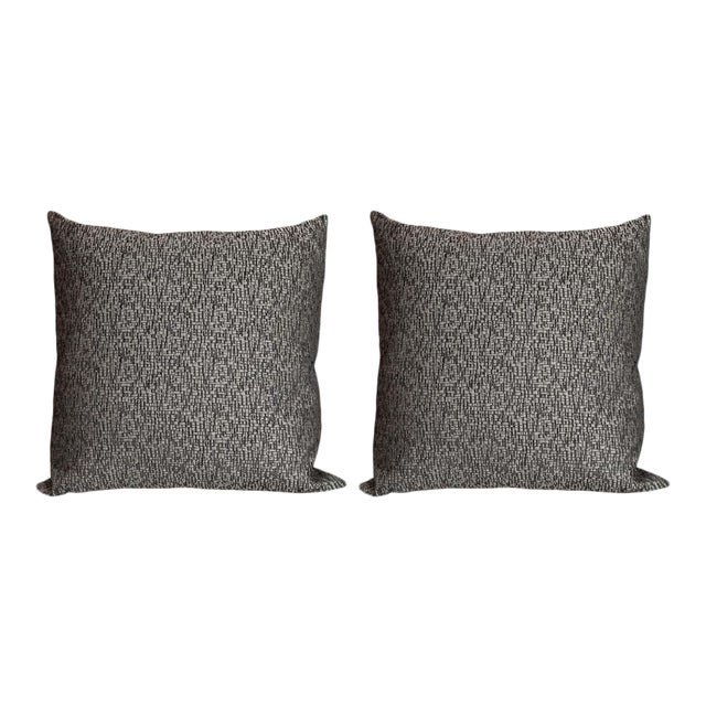 Modernist Pillows with Rectilinear Print in Charcoal and Slate Gray - a Pair For Sale