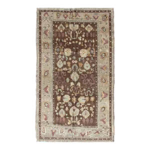 Mid 20th Century Vintage Turkish Oushak Rug in Brown Background With All-Over Floral Design