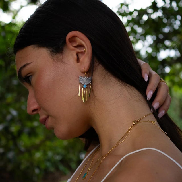Bring out your free-spirited essence with our Gypsy Spirit Two Tone Opal Dangle Earrings. Handcrafted with a unique mix of...