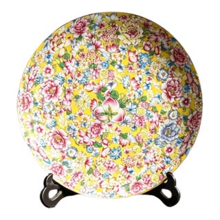 Early 20th Century Chinese Ceramic Plate,Qianlong Marked Famille Rose Porcelain Plate Hand Painted Flowers Pattern For Sale