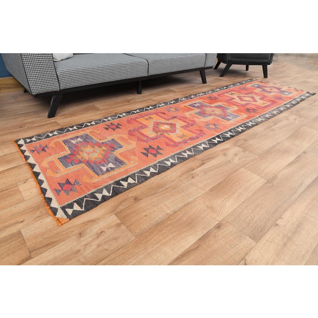 1970s Vintage Handmade Turkish Wool Cotton Pink Runner Rug For Sale - Image 9 of 11