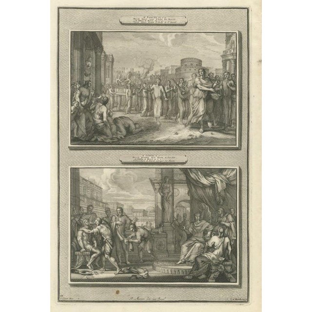 Pieter Mortier, David Dances Before the Ark and Hanun Shames David's Envoys, 1700, Engraving For Sale - Image 12 of 12