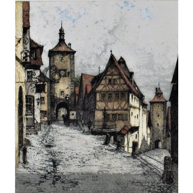 This artwork titled "Rothenburg, Plontein" is an color etching by noted Austrian artist Josef Eidenberger, 1899-1991 It is...