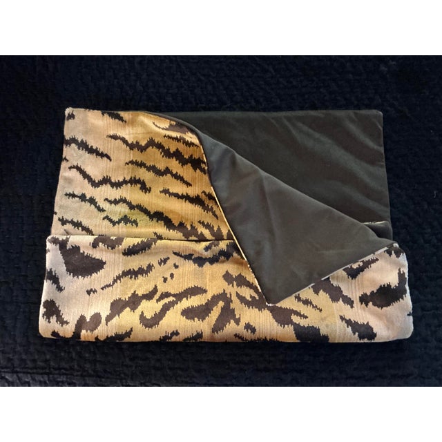 A pair of brand new custom Scalamandre Tigre pillow covers. 26”X26”. Brown velvet back.