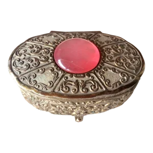 1940s Vintage Silver Embossed Jewelry Box/Trinket Box, Original from Japan