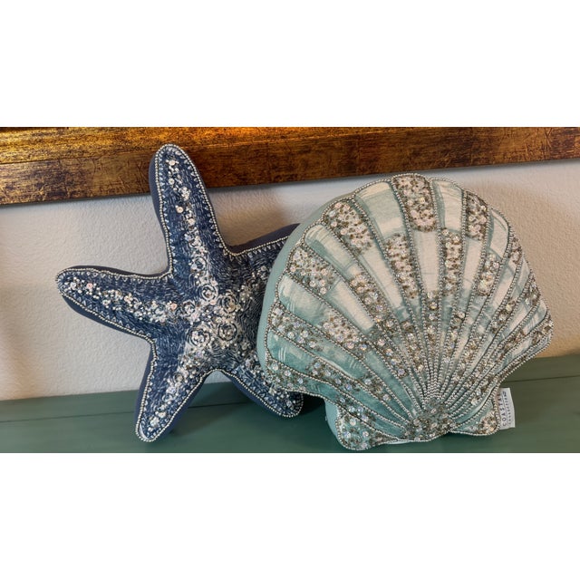 Beaded Seashell and Starfish Pillows, Set of 2 For Sale - Image 12 of 15