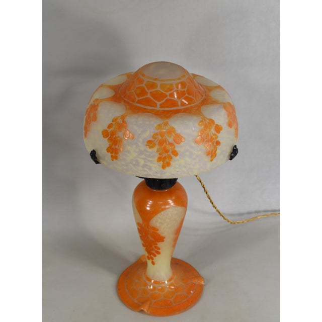 CHARLES SCHNEIDER - le verre Français A wonderful French art deco mushroom lamp in coloured acid-engraved glass and...