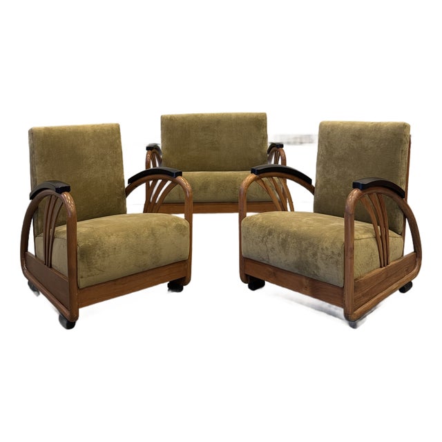 1930s Art Deco Loveseat & Pair of Chairs For Sale