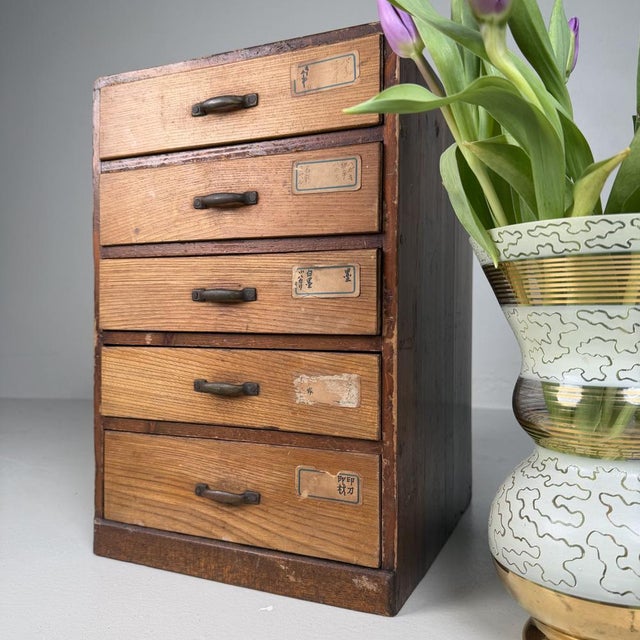Brown Japanese Archive Cabinet with 5 Drawers, 1930s For Sale - Image 8 of 15