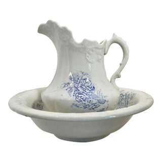 1900’s ~ Wyandotte Blue and White Pattern Ironstone Bowl and Pitcher Set - For Sale