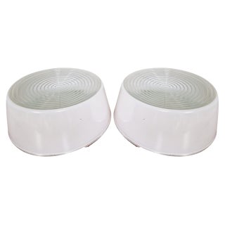 Industrial Ceiling Light in White and Transparent Opaline Glass For Sale