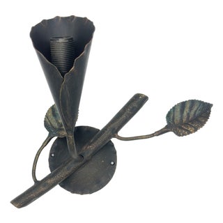 Hand-Forged Wrought Iron Wall Sconce Body (Botanical Lily & Leaf Design) Artistic Fixture For Sale