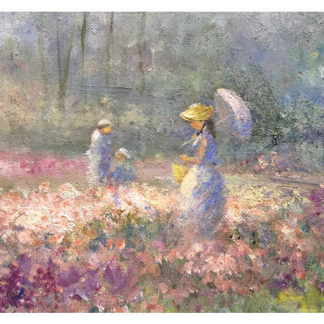 Wood Mid-Century Impressionist Garden Landscape Oil Painting Signed Marion Rice For Sale - Image 7 of 12