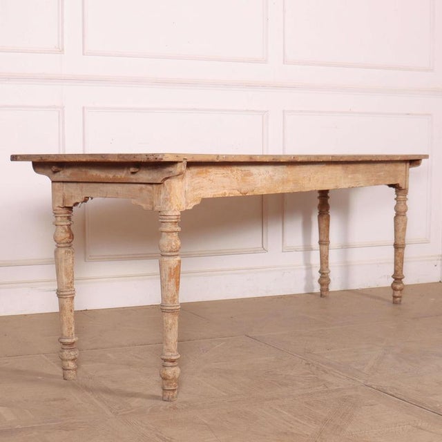 Large early 19th C Italian original painted console/ farm table with a good scrubbed pine top. 1840 This piece is designed...