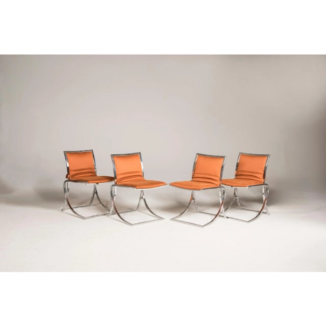 Orange Upholstery Chromed Steel Chairs, 1970s, Set of 4 For Sale - Image 6 of 7
