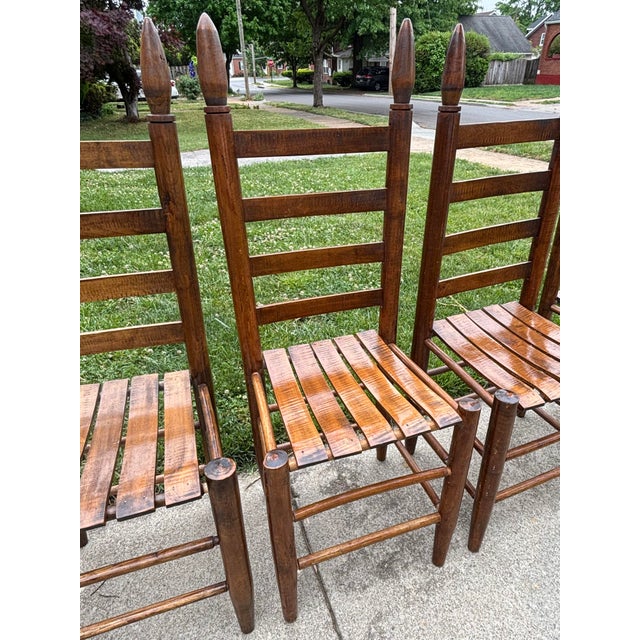 Early 20th Century Early 1900s Ladderback and Slat Seat Dining Chairs, Set of 4 For Sale - Image 5 of 13