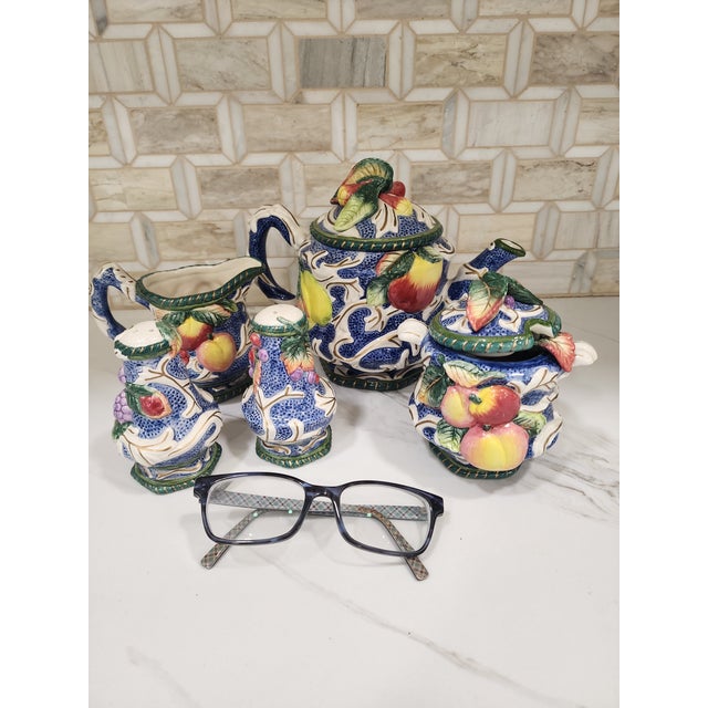 1970s Fitz and Floyd Vintage Florentine Fruit Tea Set - 5pcs For Sale - Image 9 of 10