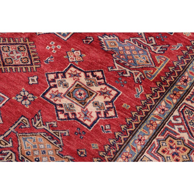 1990s Shabby Chic Super Kazak Red/Tan Wool Rug - 4'10'' X 6'7'' For Sale - Image 5 of 10