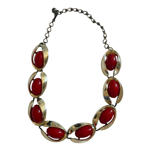 1960s Mid-Century Stamped Charel Red and Gold Chocker Necklace For Sale