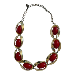 1960s Mid-Century Stamped Charel Red and Gold Chocker Necklace
