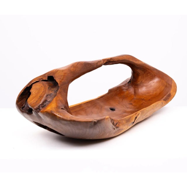 1970s Large Carved Olive Wood Fruit Basket, 1978 For Sale - Image 5 of 13