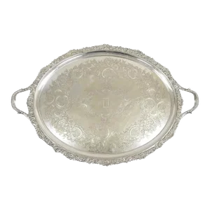 Antique English Victorian Silver Plated Oval Serving Platter Tray "Rdd" Monogram