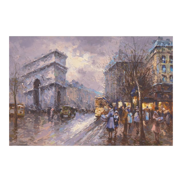 'Arc De Triomphe on the Champs-Élysées, Paris in the Rain', Large Post-Impressionist Oil For Sale