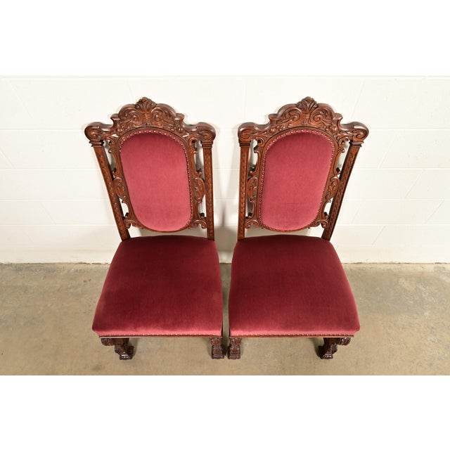 Late 19th Century R. J. Horner Style Antique Renaissance Revival Carved Walnut Side Chairs or Dining Chairs | Pair For Sale - Image 5 of 14