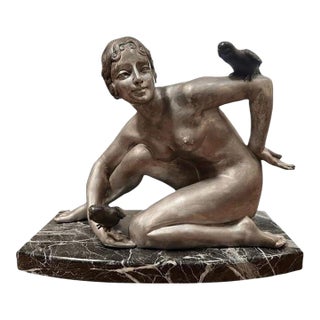 1920s French Art Deco a.g. Rigault Silvered Bronze Sculpture For Sale
