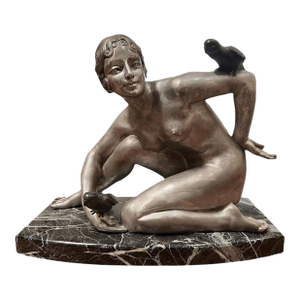 1920s French Art Deco a.g. Rigault Silvered Bronze Sculpture