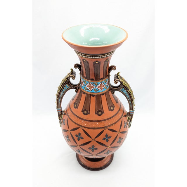 Ceramic 1900s Art Nouveau Mettlach Pottery Vase With Handles For Sale - Image 7 of 7
