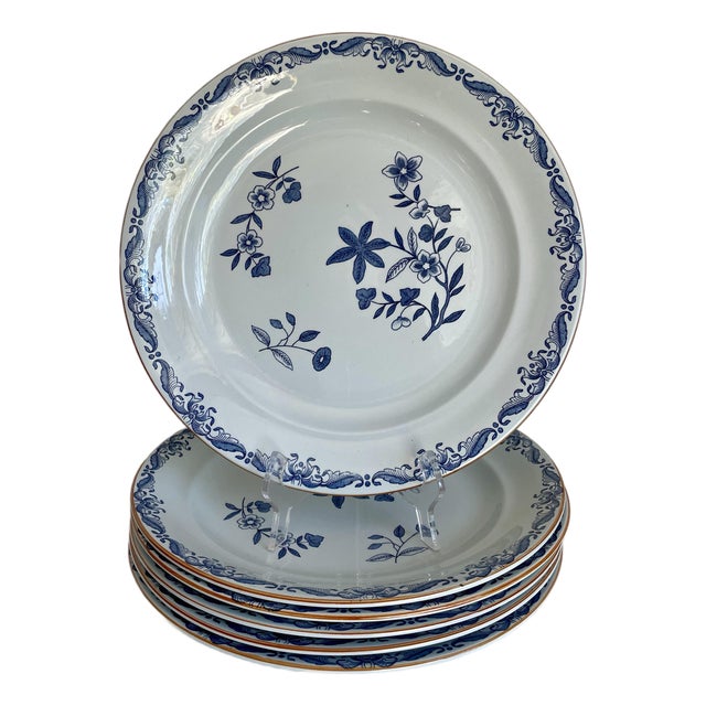 Set of 6 Vintage Rörstrand Ostindia East Indies Swedish Blue Porcelain Charger Plates For Sale