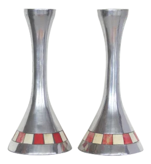 Tessellated Bone & Metal Candlesticks - A Pair