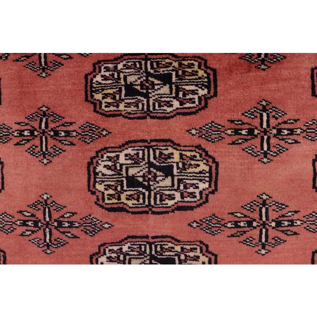 Southwestern Bokhara Desirae Pink Green Hand Knotted Rug For Sale - Image 4 of 9