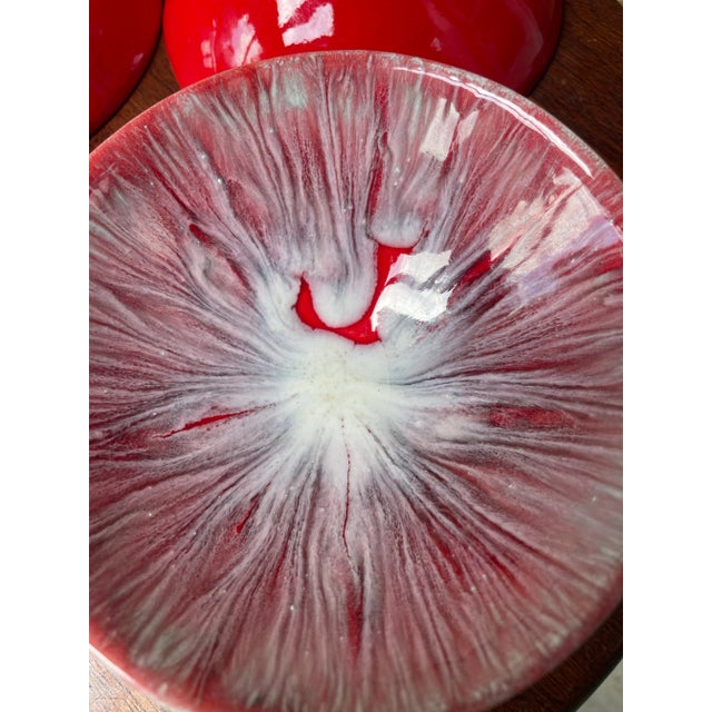 Ceramic Mid 20th Century Signed Red and White Drip Glazed Bowls - Set of 4 For Sale - Image 7 of 9