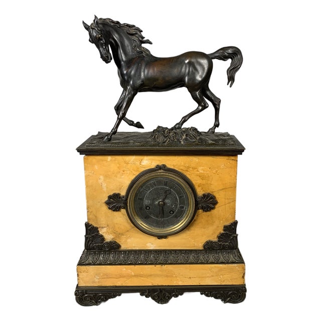 Charles X Style Horse Clock in Siena Yellow Marble, 1830 For Sale