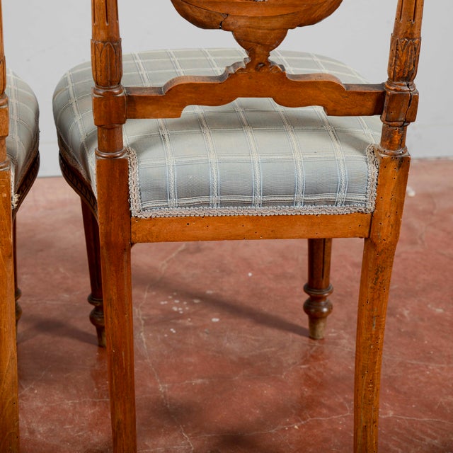 Antique Walnut Chairs with Blue Fabric, 1800s, Set of 2 For Sale - Image 10 of 17