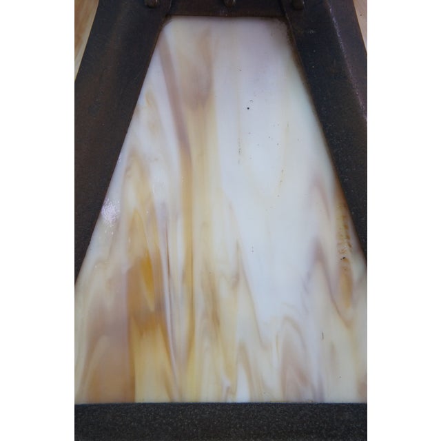 Yellow Antique Arts & Crafts Octagonal Caramel & Pink Slag Glass Panel Lamp Shade 17" For Sale - Image 8 of 15