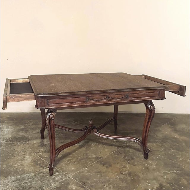 Wood Antique Country French Louis XVI Oak Writing Desk ~ Game Table For Sale - Image 7 of 16