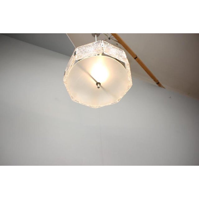 White Czechoslovak Cut Glass and Chrome Pendant Light from Kamenický Šenov, 1970s For Sale - Image 8 of 13