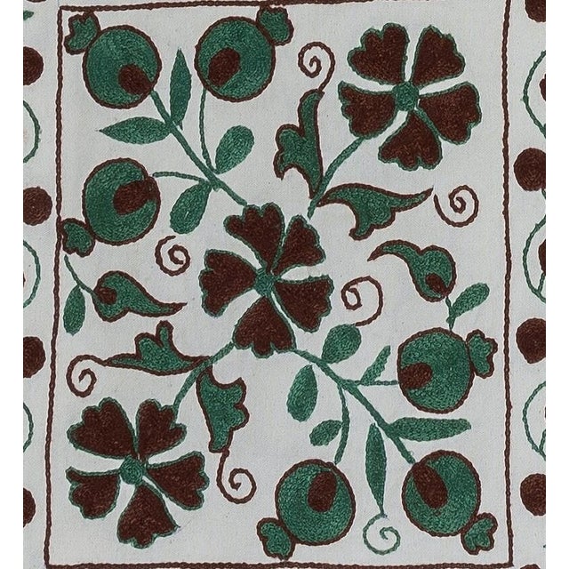 Decorative cushion cover made of hand embroidery silk on linen background, flowers and vine motifs, linen backing with...