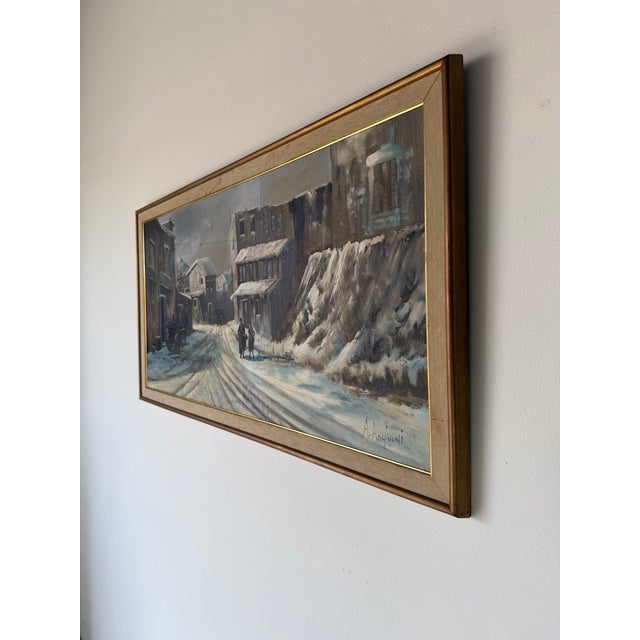 Rustic European 1960s A. Angivoni European Town Winter Landscape Oil on Canvas Painting, Framed For Sale - Image 3 of 11