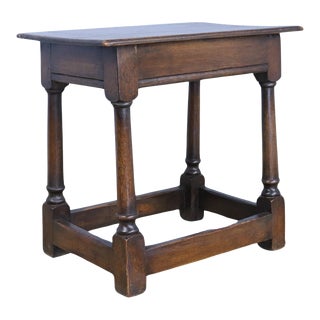 Antique Oak Joint Stool with Carved Legs For Sale