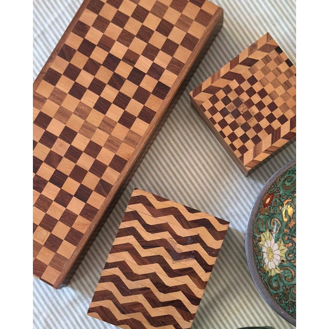 Contemporary Set of Three Vintage Marquetry Boxes For Sale - Image 3 of 6